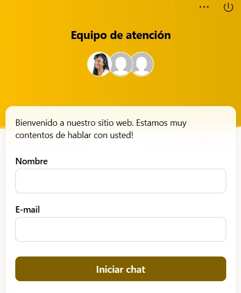 Chat en vivo y atención al cliente de Unique Casino Chat en vivo de Unique Casino con formulario para introducir nombre y correo electrónico y contactar con el equipo de atención al cliente