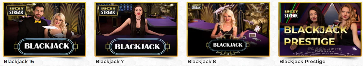 Mesas de blackjack en vivo disponibles en Unique Casino Juegos de blackjack en vivo de Unique Casino con mesas Blackjack 16, Blackjack 7, Blackjack 8 y Blackjack Prestige de Lucky Streak
