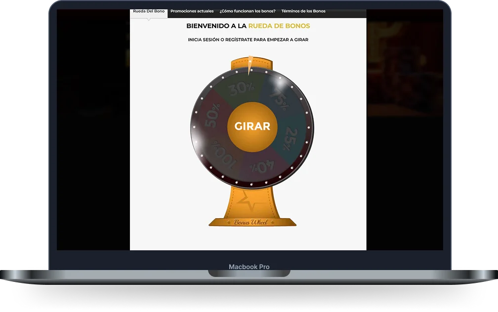 Rueda de bonos y promociones de Unique Casino Rueda de bonos de Unique Casino con premios porcentuales y botón para girar